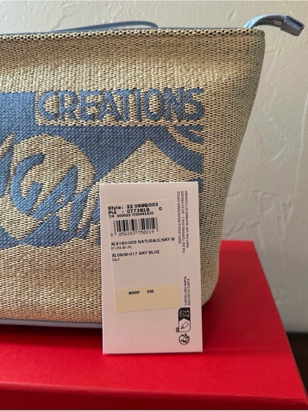 NWT Salvatore Farragamo l Raffia Tan Calf Leather Zip Pouch Clutch $595 - Picture 3 of 7